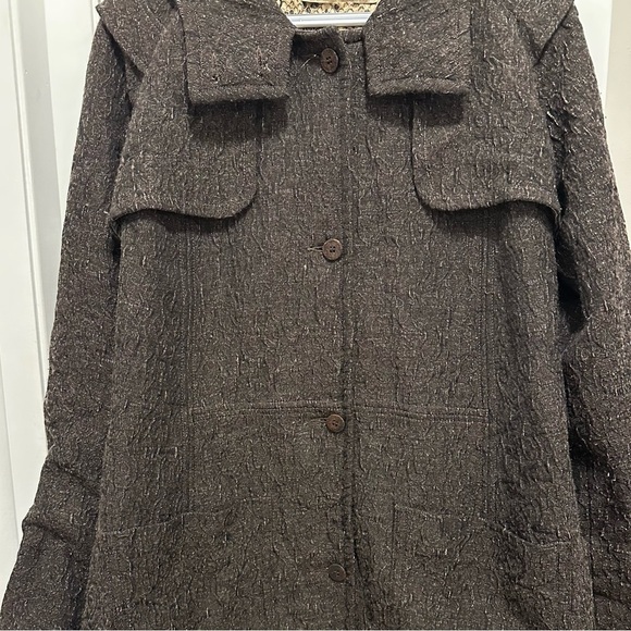 CLASS ROBERTO CAVALLI Womens Hooded Car Utility Coat Crinkled Wool Brown Gray 8 - Picture 4 of 15